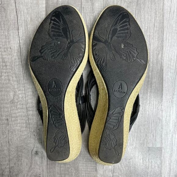 CLARK Artisan Espadrille Slide Wedge  Sandals Black Leather Size 9 - Picture 6 of 8